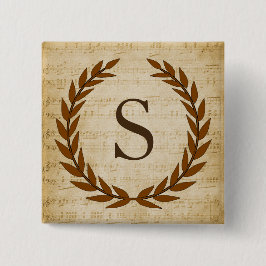 Laurel Wreath Sheet Music Monogram Initial S Button