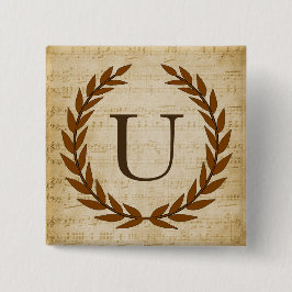 Laurel Wreath Sheet Music Monogram Initial U Button