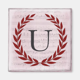 Laurel Wreath Sheet Music Monogram Initial U Magnet