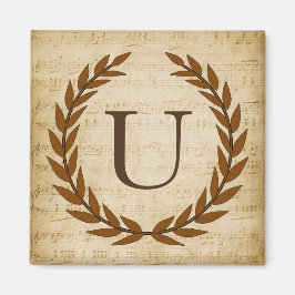 Laurel Wreath Sheet Music Monogram Initial U Magnet