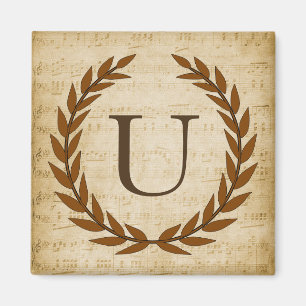 Laurel Wreath Sheet Music Monogram Initial U Magnet