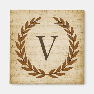 Laurel Wreath Sheet Music Monogram Initial V Magnet