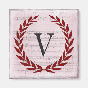 Laurel Wreath Sheet Music Monogram Initial V Magnet