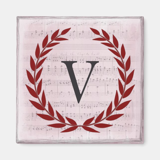 Laurel Wreath Sheet Music Monogram Initial V Magnet (Vorne)