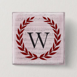 Laurel Wreath Sheet Music Monogram Initial W Button