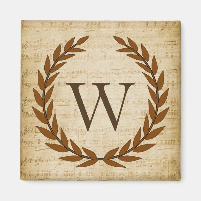 Laurel Wreath Sheet Music Monogram Initial W Magnet (Vorne)