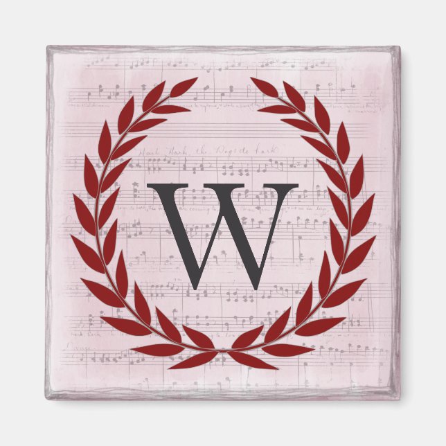 Laurel Wreath Sheet Music Monogram Initial W Magnet (Vorne)