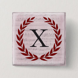 Laurel Wreath Sheet Music Monogram Initial X Button