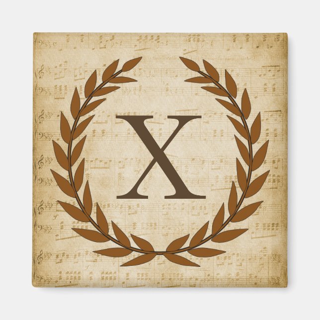 Laurel Wreath Sheet Music Monogram Initial X Magnet (Vorne)