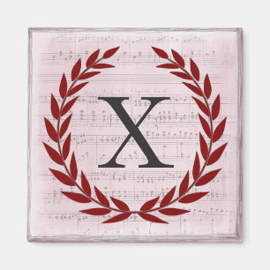 Laurel Wreath Sheet Music Monogram Initial X Magnet