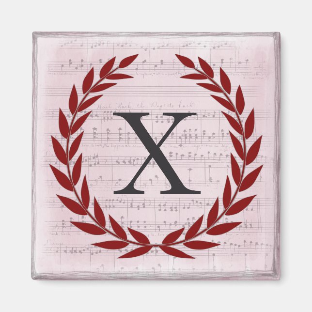 Laurel Wreath Sheet Music Monogram Initial X Magnet (Vorne)