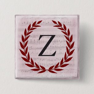 Laurel Wreath Sheet Music Monogram Initial Z Button