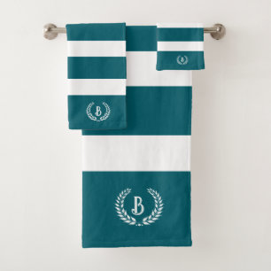 Laurel Wreath Türkis & Weiße Streifen Badhandtuch Set