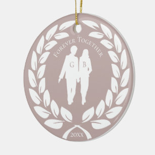 Laurel Wreath Wedding Couple Rose Gold Mit Monogra Keramik Ornament