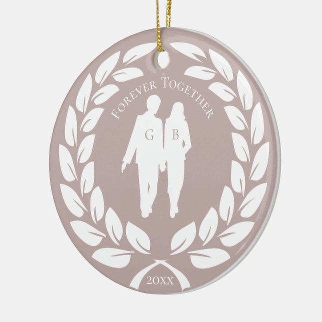 Laurel Wreath Wedding Couple Rose Gold Mit Monogra Keramik Ornament (Links)
