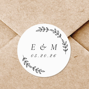 Laurel Wreath Wedding Monogram Runder Aufkleber