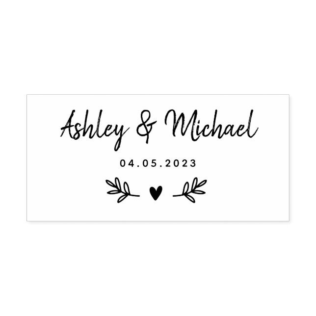 Laurels Blätter & Herz | Hochzeit Gummistempel (Prägung)