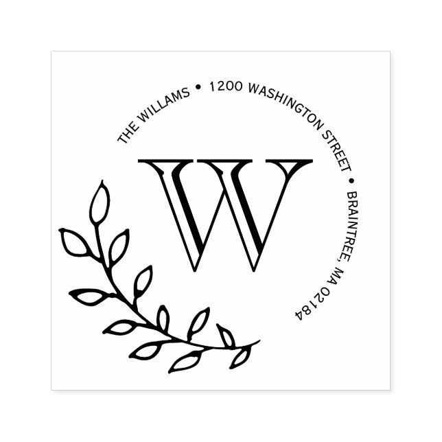 Laurels Blätter Monogram-Rücksendeadresse Gummistempel (Prägung)
