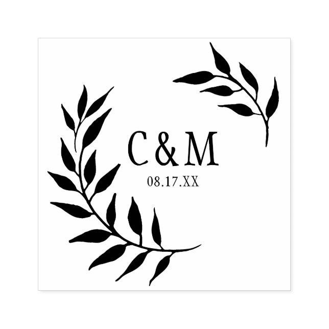 Laurels Blätter Wedding Monogram Gummistempel (Prägung)