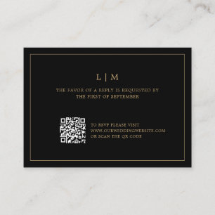 Lauren Black and Gold Monogram Elegant Wedding Mitteilungskarte
