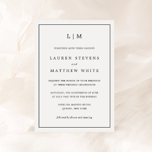 Lauren Black und White Monogram Elegant Wedding Einladung