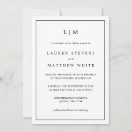 Lauren Black und White Monogram Elegant Wedding Einladung