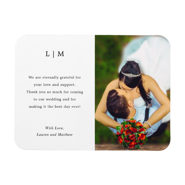 Lauren Black und White Monogram Elegant Wedding Magnet (Horizontal)