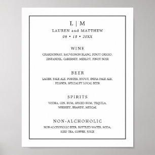 Lauren Black und White Monogram Elegant Wedding Poster