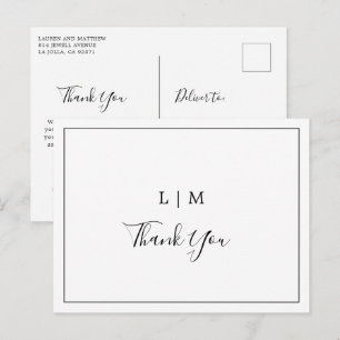 Lauren Black und White Monogram Elegant Wedding Postkarte