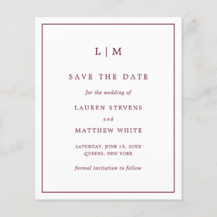 Lauren Burgundy Budget Wedding Save the Date