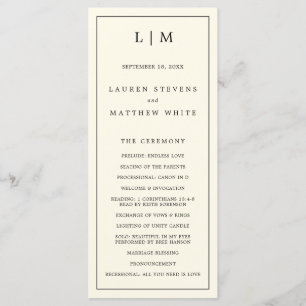 Lauren Cream Monogram Elegant Wedding Programm
