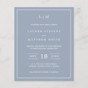 Lauren Dusty Blue Budget Hochzeit Einladung