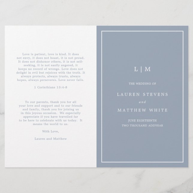 Lauren Dusty Blue Monogram Elegant Wedding (Vorderseite)