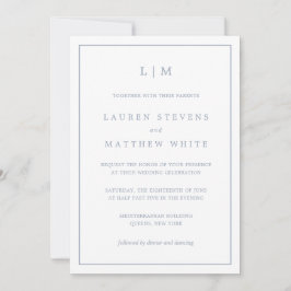 Lauren Dusty Blue Monogram Elegant Wedding Einladung