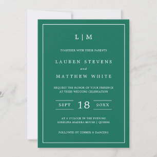 Lauren Emerald Green Monogram Elegant Wedding Einladung