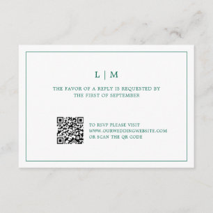 Lauren Emerald Green Monogram Elegant Wedding RSVP Karte