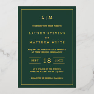 Lauren Forest Green Monogram Elegant Wedding Folieneinladung