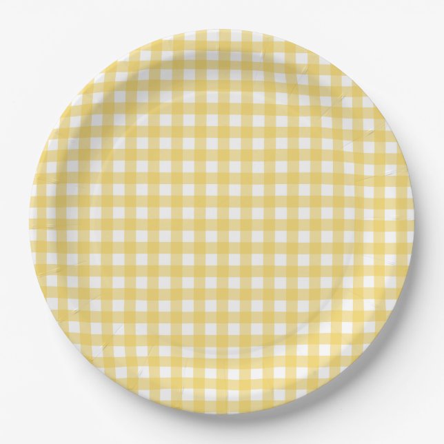 Lauren gelbe Gingham-Papierteller Pappteller (Vorderseite)