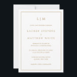 Lauren Gold Monogram Elegant Spanish Wedding Einladung<br><div class="desc">Einfache spanische Hochzeitseinladung mit elegantem und zeitlosem Design mit Ihrem zweistelligen Monogramm oben und Ihren Details umgeben von einer dünnen Grenze. Der gesamte Text ist in einem goldenen Ton, über einem weißen Hintergrund. Die Farbe des Schriftartes kann in eine beliebige Farbe geändert werden, indem Sie auf die Schaltfläche Anpassen klicken...</div>
