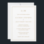 Lauren Gold Monogram Elegant Spanish Wedding Einladung<br><div class="desc">Einfache spanische Hochzeitseinladung mit elegantem und zeitlosem Design mit Ihrem zweistelligen Monogramm oben und Ihren Details umgeben von einer dünnen Grenze. Der gesamte Text ist in einem goldenen Ton, über einem weißen Hintergrund. Die Farbe des Schriftartes kann in eine beliebige Farbe geändert werden, indem Sie auf die Schaltfläche Anpassen klicken...</div>