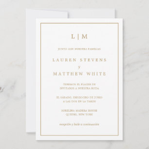 Lauren Gold Monogram Elegant Spanish Wedding Einladung