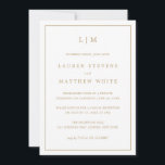 Lauren Gold Monogram Elegant Wedding Empfang Einladung<br><div class="desc">Einfache Hochzeitsankündigung mit Empfang und modernem und dennoch elegantem Design mit zwei Buchstaben-Monogramm oben und Ihren Details umgeben von einer dünnen Grenze. Der gesamte Text ist in einem Imitat goldfarben, auf weißem Hintergrund und die Rückseite ist schwarz. Die Schriftart und Hintergrundfarben können durch Anklicken des Buttons "Anpassen" in beliebig viele...</div>