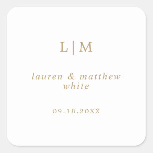 Lauren Gold Monogram Elegant Wedding Quadratischer Aufkleber