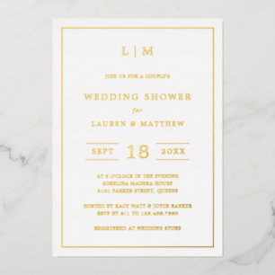 Lauren Gold Monogram Elegant Wedding Shower Folieneinladung