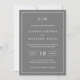 Lauren Gray Monogram Elegant Wedding Einladung