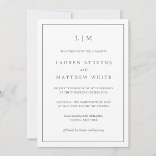 Lauren Gray Monogram Elegant Wedding Einladung