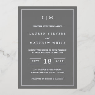 Lauren Gray Monogram Elegant Wedding Folieneinladung