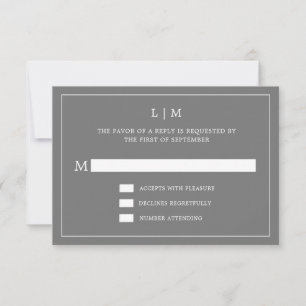 Lauren Gray Monogram Elegant Wedding RSVP Karte