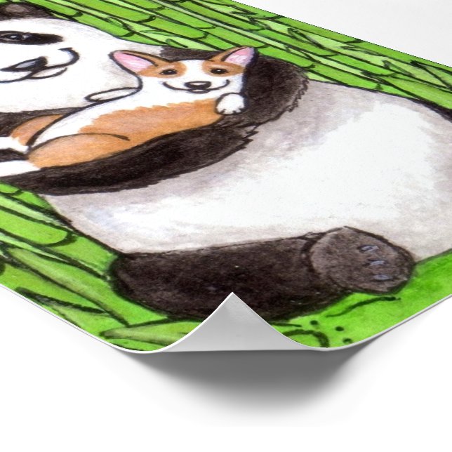 Lauren M. Davis Panda & Pembroke Welsh Dog Art Poster (Ecke)