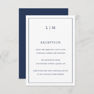 Lauren Navy Blue Monogram Elegant Wedding Begleitkarte